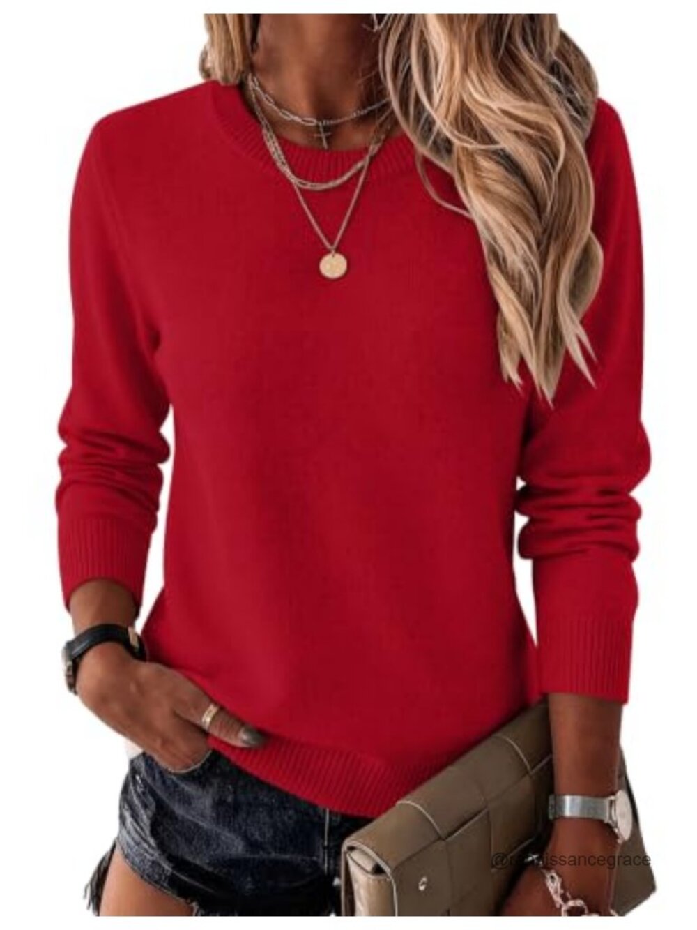 Wool Blend Crewneck Long Sleeve Pullover Sweater